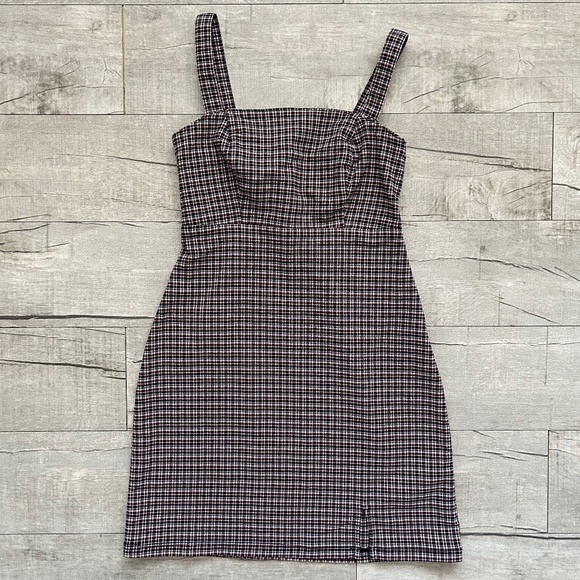 Hollister Red Black Retro Plaid Preppy Square Neck Slit Party Mini Dress XS - Picture 1 of 14